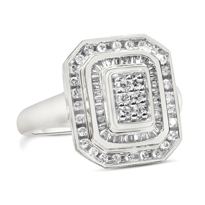 .925 Sterling Silver Round & Baguette Diamond Ring (1 Cttw, I-J Color, I2-I3 Clarity) WEM Support (www.WEM.support)