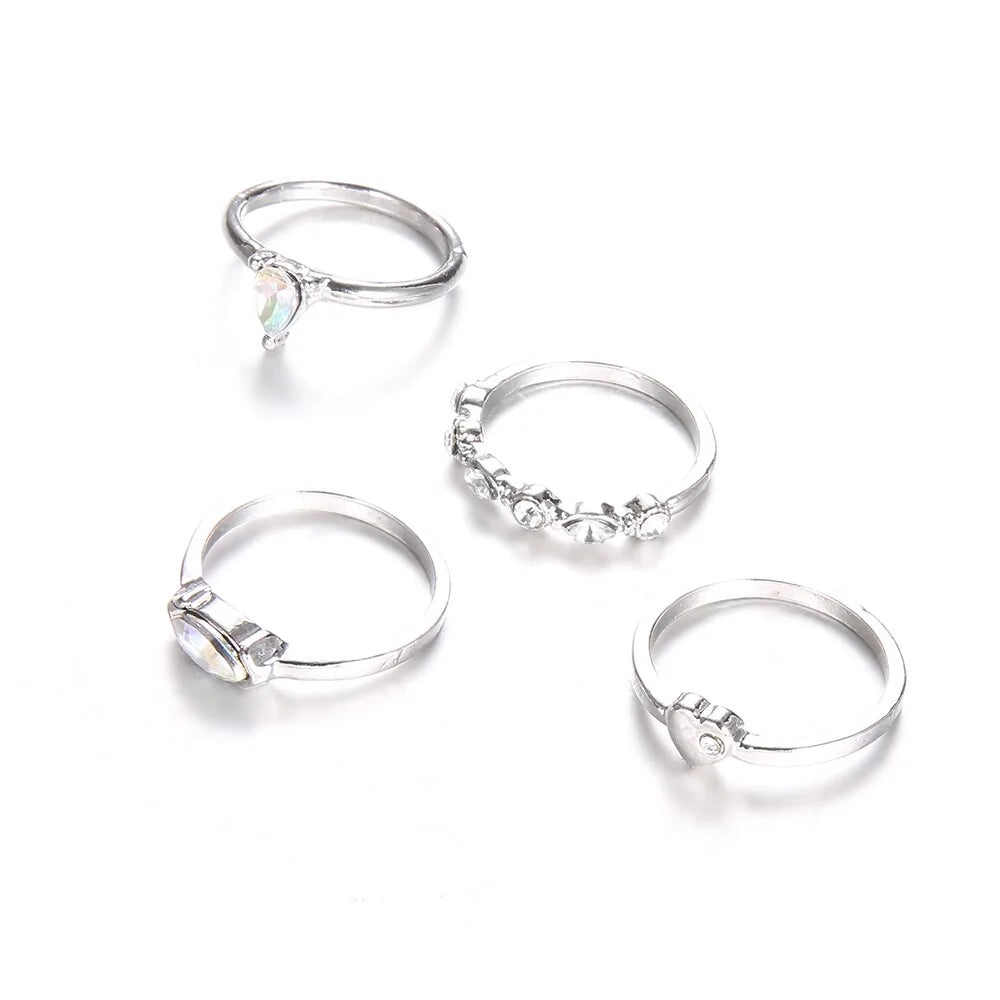 Classic Silver Crystal Heart Ring Set WEM Support (www.WEM.support)