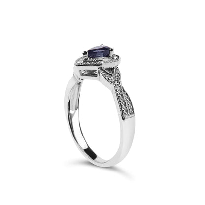 Anillo de Moda Halo con Zafiro de Pera 6x4mm y Diamante de Plata Esterlina .925 (Color H-I, Claridad SI1-SI2) - Tamaño 7.5 WEM Support (www.WEM.support)