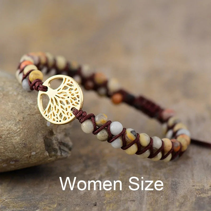 Tree Charm African Jasper Braided Yoga Bracelet WEM Support (www.WEM.support)