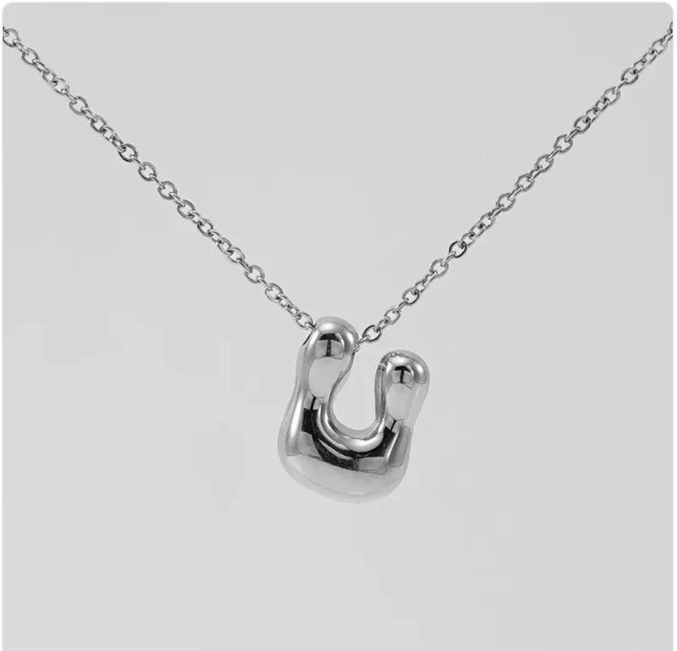 Women's Glossy Bubble Letter Pendant Necklace WEM Support (www.WEM.support)