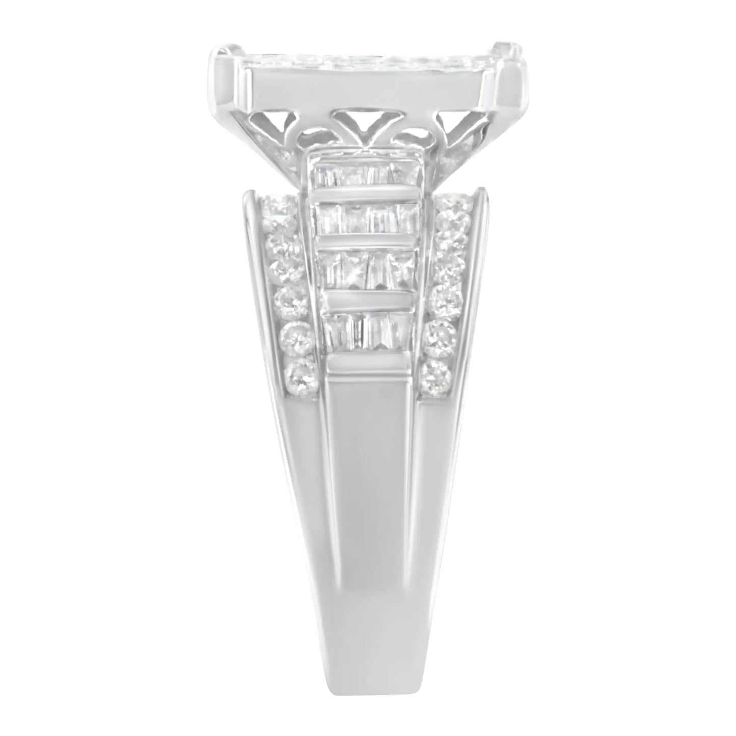 14K White Gold 2.0 Cttw Mixed-Cut Diamond Rectangle Invisible-Set Composite Cluster Ring with Bar- and Channel-Set Band (H-I Color, SI2-I1 Clarity) WEM Support (www.WEM.support)