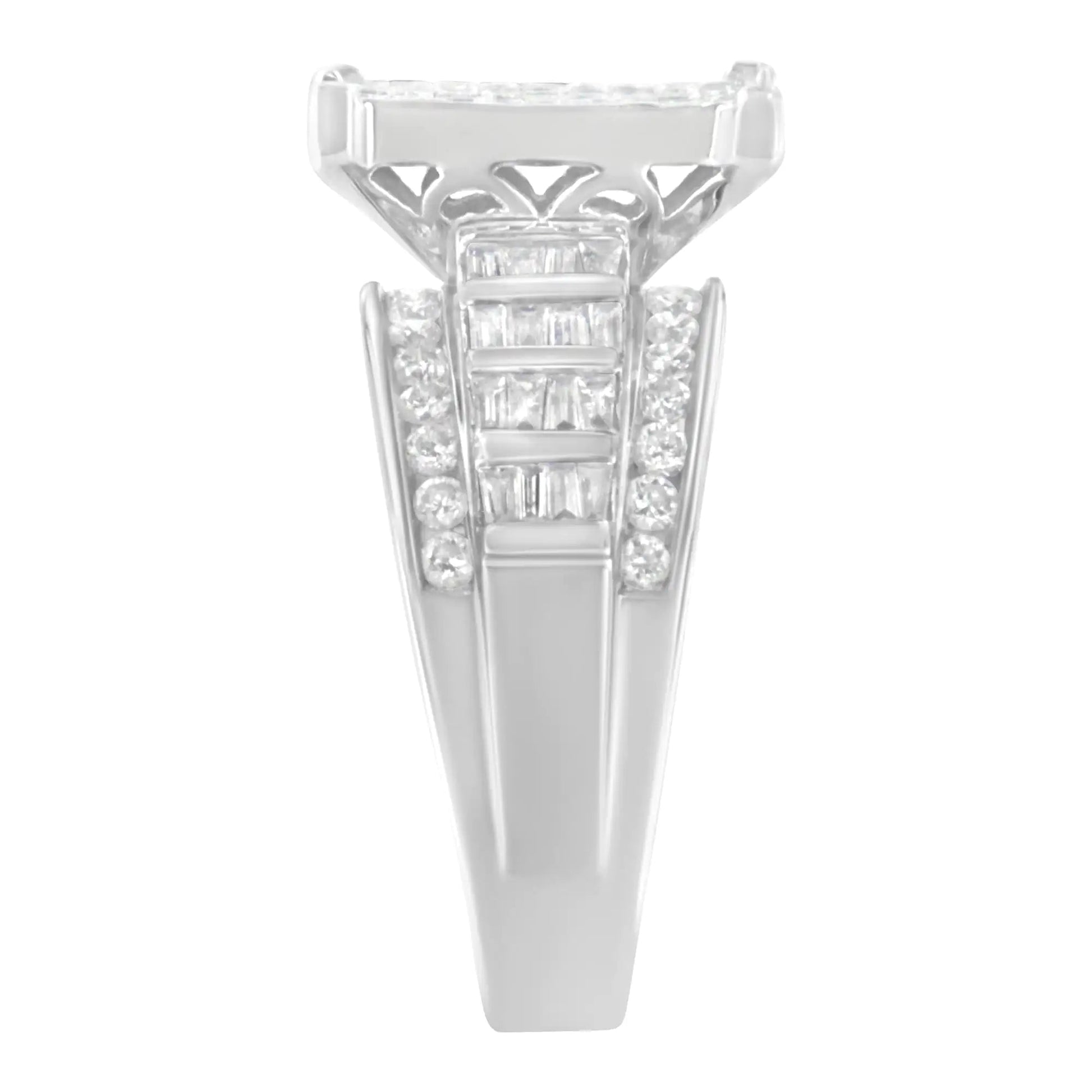 14K White Gold 2.0 Cttw Mixed-Cut Diamond Rectangle Invisible-Set Composite Cluster Ring with Bar- and Channel-Set Band (H-I Color, SI2-I1 Clarity) WEM Support (www.WEM.support)