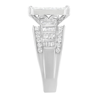 14K White Gold 2.0 Cttw Mixed-Cut Diamond Rectangle Invisible-Set Composite Cluster Ring with Bar- and Channel-Set Band (H-I Color, SI2-I1 Clarity) WEM Support (www.WEM.support)