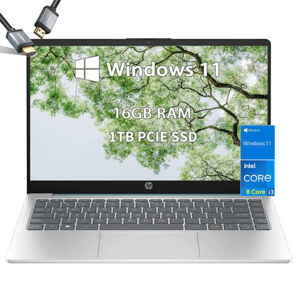 HP Laptops 14inch - Windows 11-8Core Intel i3-N305 Beat i5-1135G7 -School Student Laptop- Long Battery Life - Ultralight-Computadoras Laptop en oferta-HDMI Cable-2024 (16GB RAM |1TB PCIE SSD)