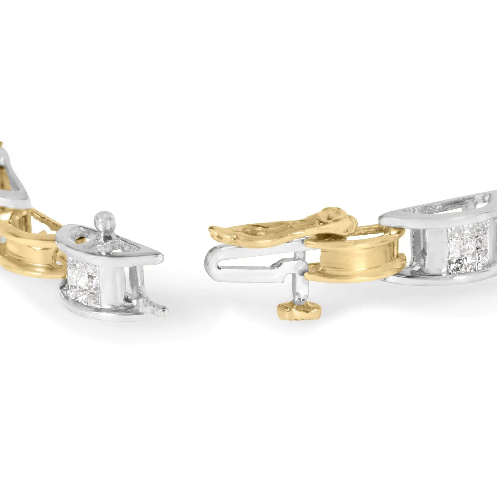 14K Two-Tone Gold 1.00 Cttw Princess-Cut Diamond Chain Link 7" Bracelet (H-I Color, SI1-SI2 Clarity) WEM Support (www.WEM.support)