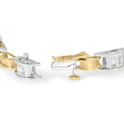 14K Two-Tone Gold 1.00 Cttw Princess-Cut Diamond Chain Link 7" Bracelet (H-I Color, SI1-SI2 Clarity) WEM Support (www.WEM.support)