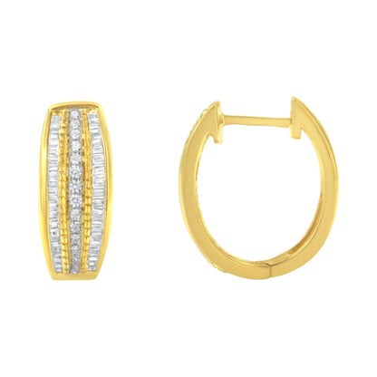 10K Yellow Gold 3/4 Cttw Pave and Channel Set Diamond Triple Row Modern Hoop Earrings (I-J Color, I2-I3 Clarity) WEM Support (www.WEM.support)