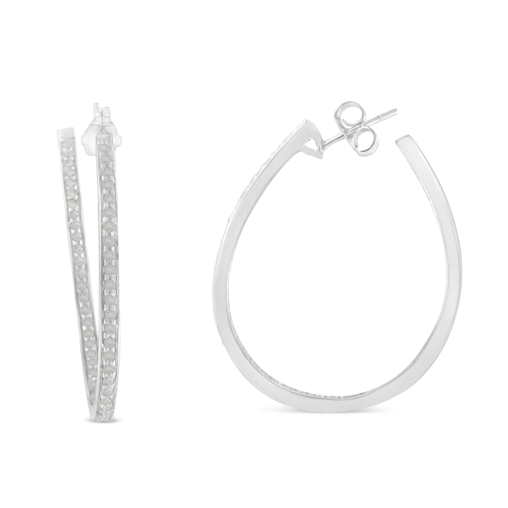 14K White Gold Round Diamond Hoop Earrings (1 cttw, H-I Color, I1-I2 Clarity) WEM Support (www.WEM.support)