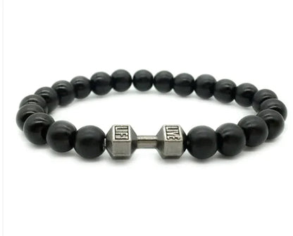 Men's Barbell & Lava Rock Dumbbell Bracelet WEM Support (www.WEM.support)