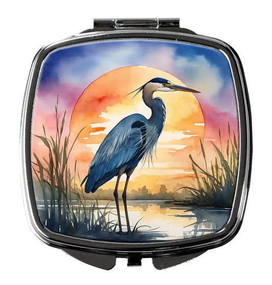 Blue Heron Setting Sun Compact Mirror WEM Support (www.WEM.support)