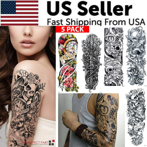 5Pcs Large Temporary Body Art Arm Tattoo Sticker Sleeve Man Women Waterproof USA WEM Support (www.WEM.support)