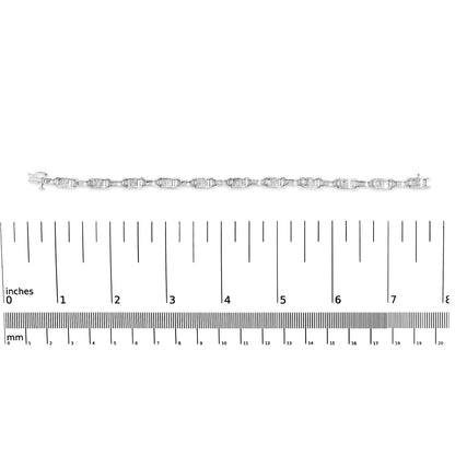 14K White Gold 1.0 Cttw Invisible Set Princess Diamond Alternating Link Tennis Bracelet (I-J Color, I1-I2 Clarity) - 7.25" WEM Support (www.WEM.support)