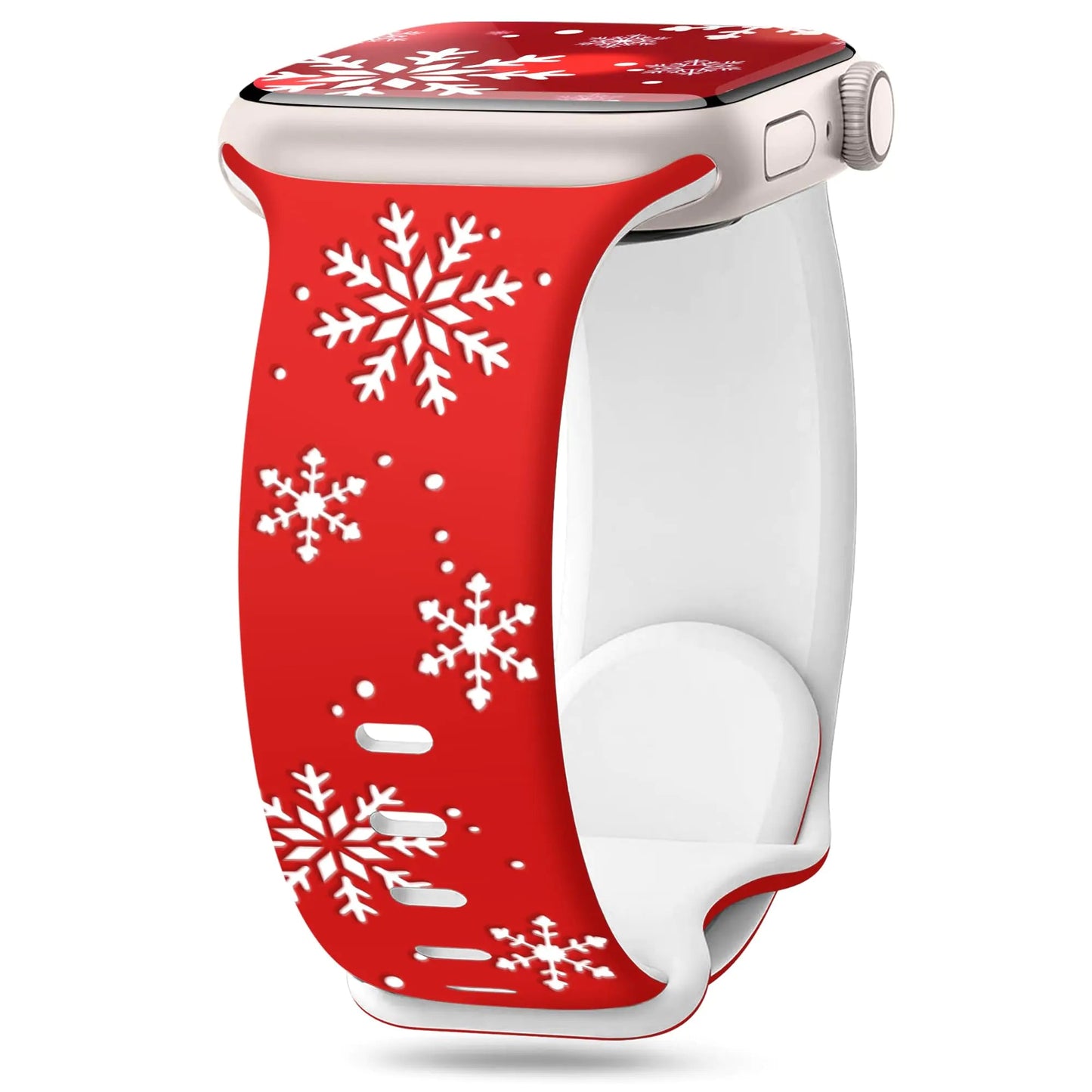 wipalor for Christmas Apple Watch Bands for Women 42mm 41mm 40mm 38mm, Two-Tone Holiday Cute iWatch Bands, Engraved Christmas Watch Band for Apple Watch Band Series 10 9 SE 8 7 6 5 4 3 2 1-White/Red HejK.com