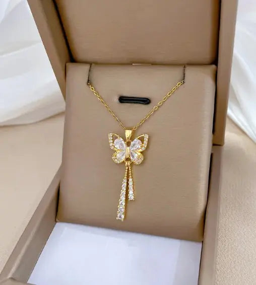 Butterfly Tassel Full Diamond Necklace WEM Support (www.WEM.support)