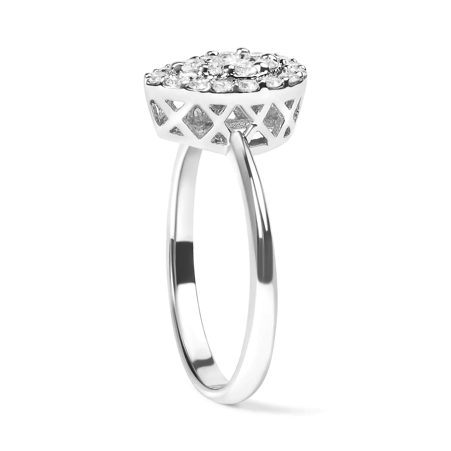 .925 Sterling Silver 3/8 Cttw Lab Grown Diamond Cluster and Halo Pear Promise Ring (G-H Color, VS2-SI1 Clarity) - Size 7 WEM Support (www.WEM.support)