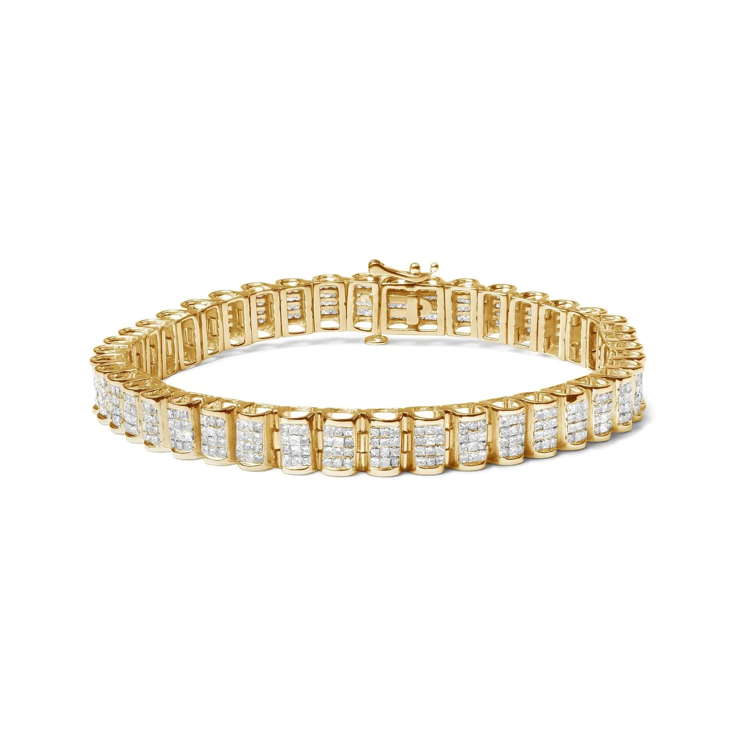 14K Gold 5.00 Cttw Square Princess Cut White Diamond Rectangular Invisible Set Link Tennis Bracelet (H-I Color, SI2-I1 Clarity) - 7.25” Inches WEM Support (www.WEM.support)