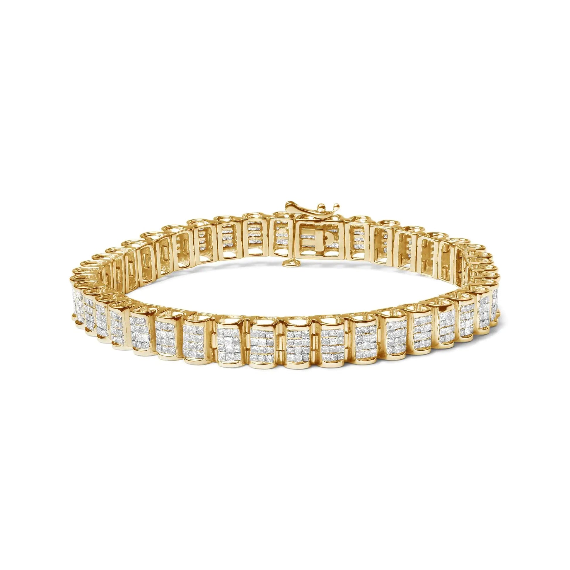 14K Gold 5.00 Cttw Square Princess Cut White Diamond Rectangular Invisible Set Link Tennis Bracelet (H-I Color, SI2-I1 Clarity) - 7.25” Inches WEM Support (www.WEM.support)