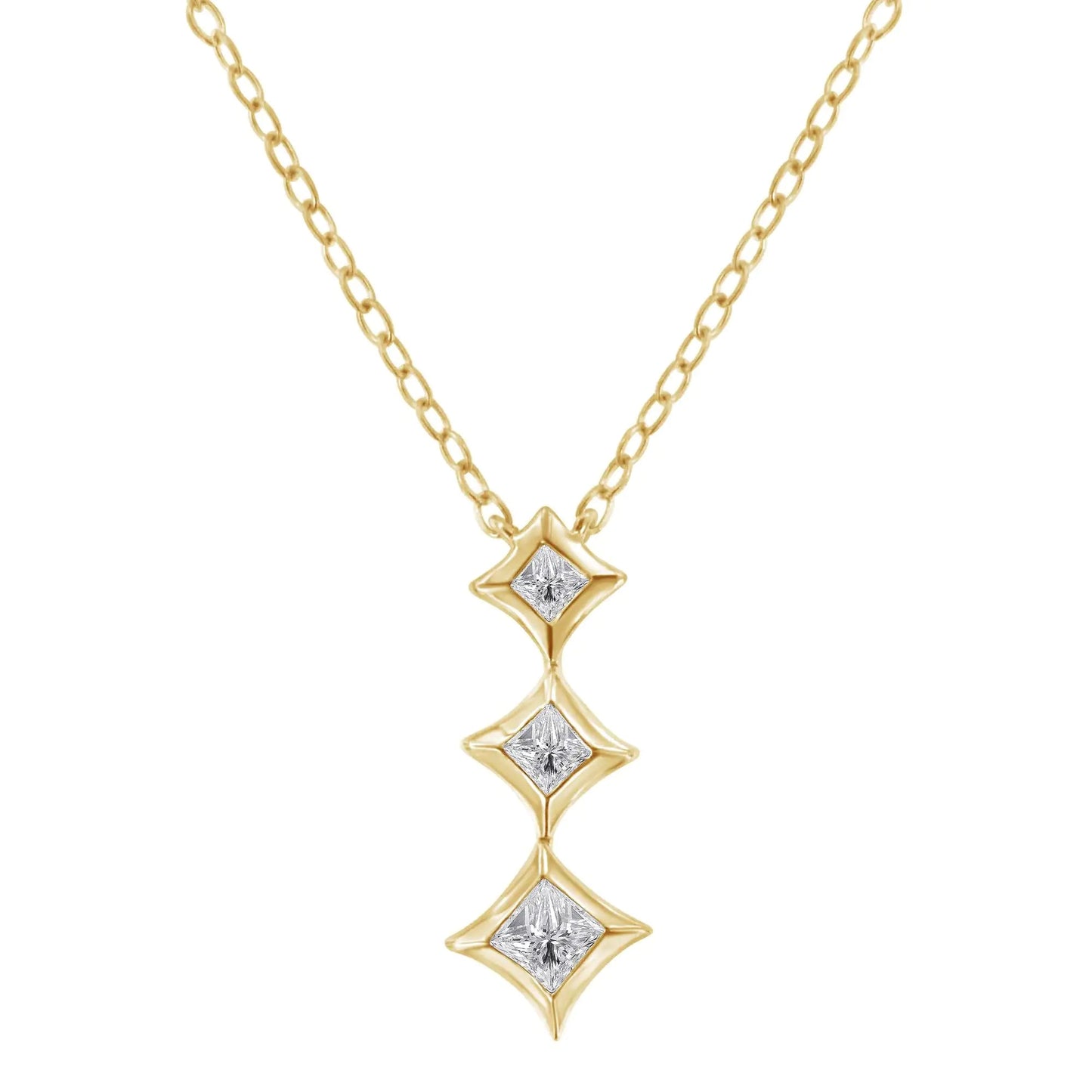 10K Gold 1/5 Cttw Princess Cut Diamond 3 Stone Drop 18" Pendant Necklace (H-I Color, SI2-I1 Clarity) WEM Support (www.WEM.support)