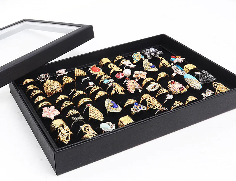 100 Slots Jewelry Ring Display Organizer Tray Holder Earrings Storage Box Case WEM Support (www.WEM.support)