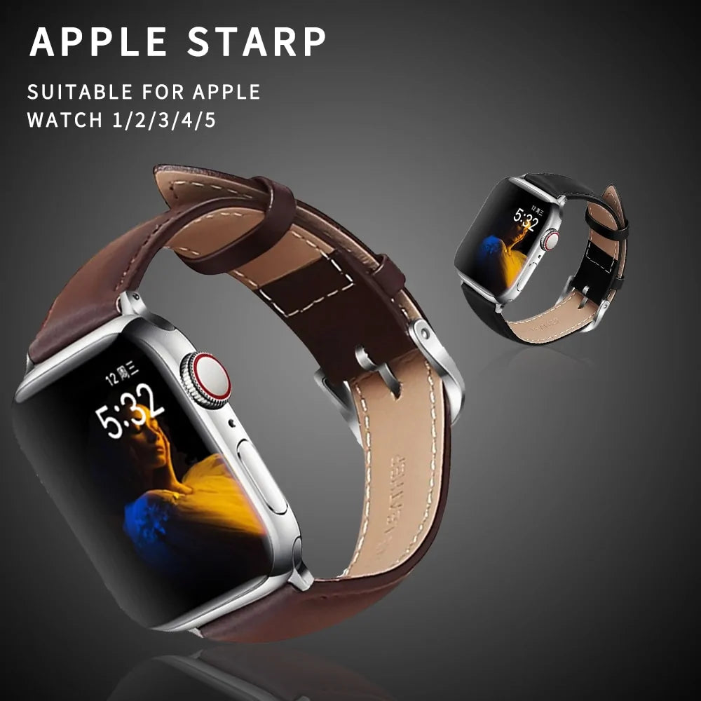 Brown Leather Band for Apple Watch WEM Support (www.WEM.support)
