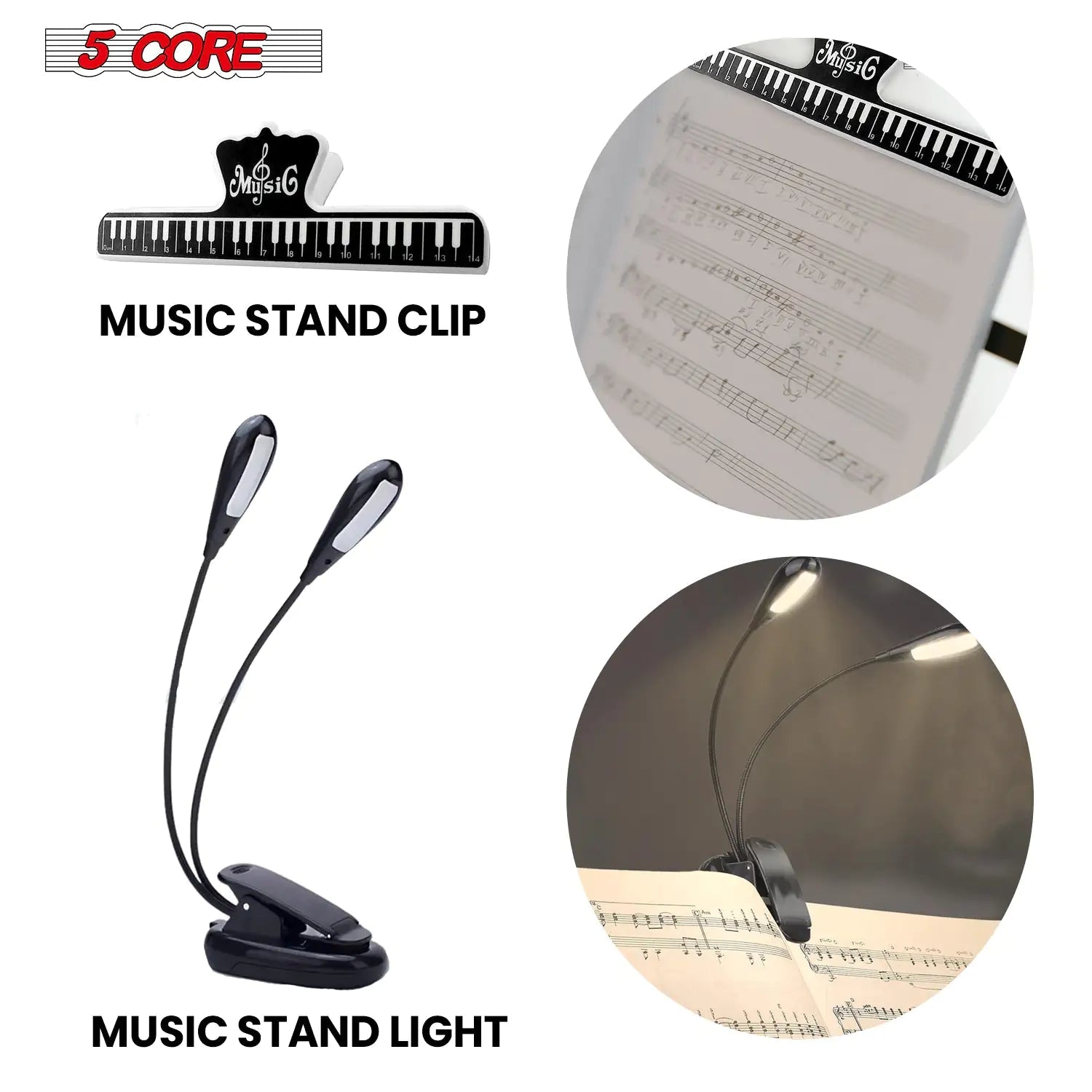 5Core Music Stand For Sheet Music Portable Tripod Adjustable Folding Note Holder White WEM Support (www.WEM.support)