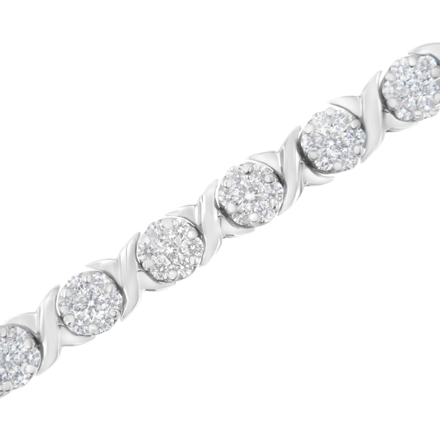 14K White Gold 4 7/8 Cttw Round Brilliant-Cut Diamond Round Cluster & X-Link 7" Tennis Bracelet (I-J Color, SI2-I1 Clarity) WEM Support (www.WEM.support)
