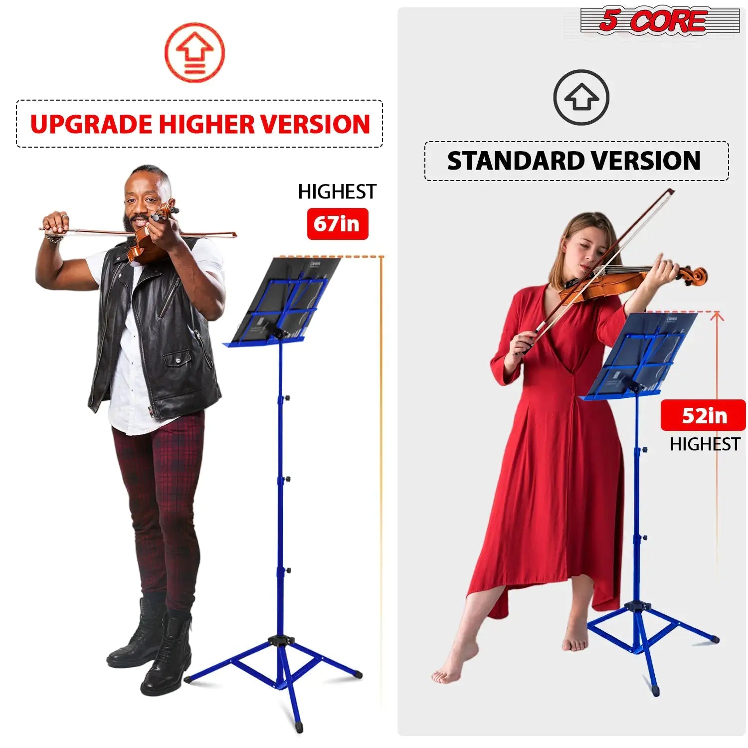 5Core Music Stand For Sheet Music Portable Tripod Adjustable Folding With Light Note Holder BLUE WEM Support (www.WEM.support)