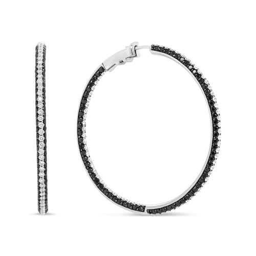 18K White Gold 3 1/4 Cttw Round Black and White Diamond Inside-Outside Hoop Earrings (Black and F-G Color, VS1-VS2 Clarity) WEM Support (www.WEM.support)