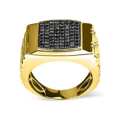 10K Yellow Gold 1 1/4 Cttw Black Diamond Cluster Gent's Band Ring (Treated Black Color, I2-I3 Clarity) WEM Support (www.WEM.support)
