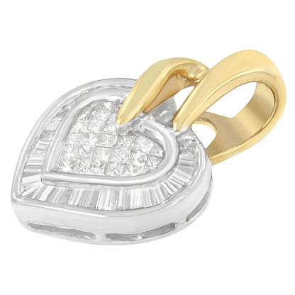 10K Two-Tone Baguette and Princess Cut Diamond Love is Golden Halo Pendant Necklace (1/2 cttw, H-I Color, I1-I2 Clarity) WEM Support (www.WEM.support)