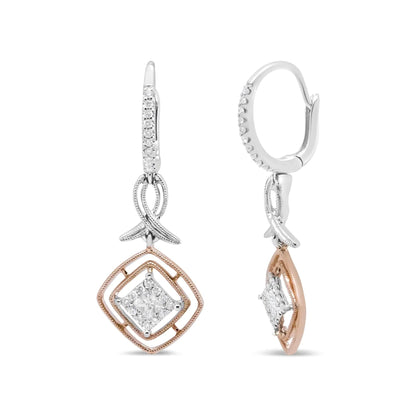 14K White and Rose Gold 1/2 Cttw Round and Princess-Cut Diamond Openwork Marquise Ribbon Dangle Earring (G-H Color, SI2-I1 Clarity) WEM Support (www.WEM.support)