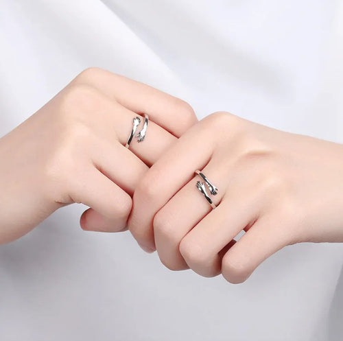 S925 Silver Couple Hug Ring WEM Support (www.WEM.support)