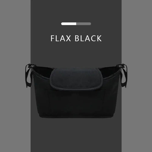 Black bag labeled 'FLAX BLACK' on a gray background