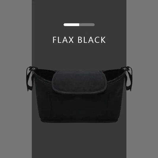 Black bag labeled 'FLAX BLACK' on a gray background