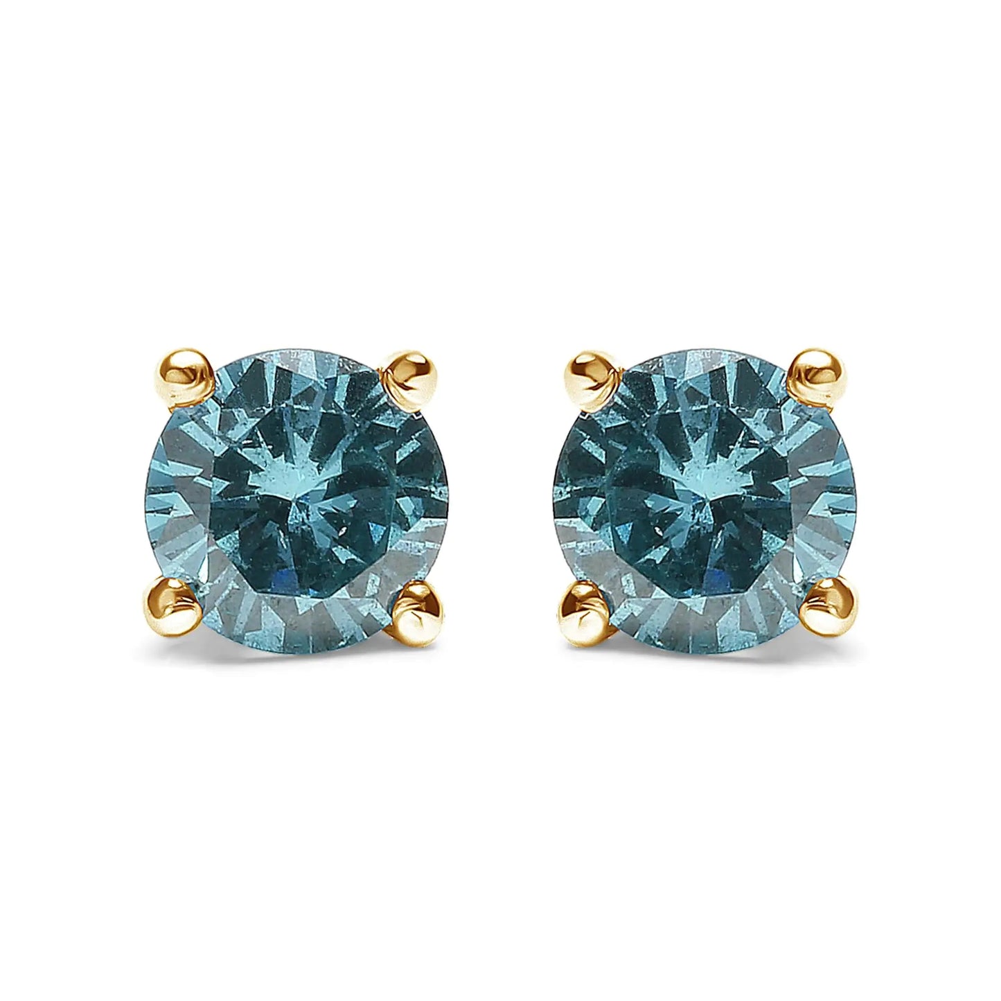 14K Gold 1/2 Cttw Aqua Blue Diamond Screw-Back 4-Prong Classic Stud Earrings (Color Treated, I2-I3) WEM Support (www.WEM.support)