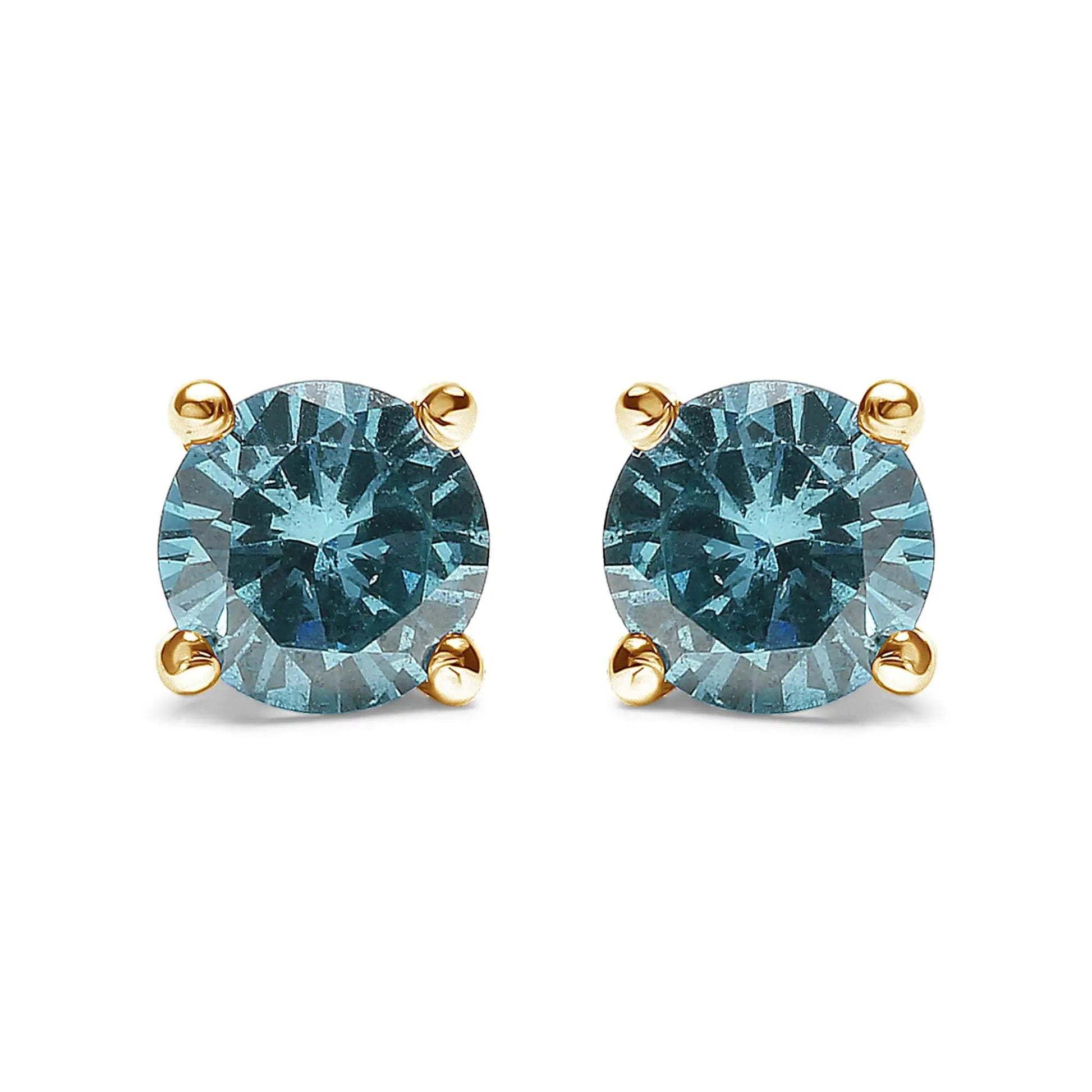 14K Gold 1/2 Cttw Aqua Blue Diamond Screw-Back 4-Prong Classic Stud Earrings (Color Treated, I2-I3) WEM Support (www.WEM.support)