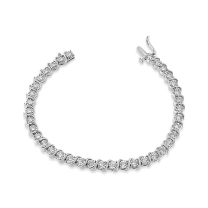 14K White Gold 1.00 Cttw Lab Grown Diamond Round Miracle Plate and "S" Link Tennis Bracelet (F-G Color, VS2-SI1 Clarity) Size 7" WEM Support (www.WEM.support)