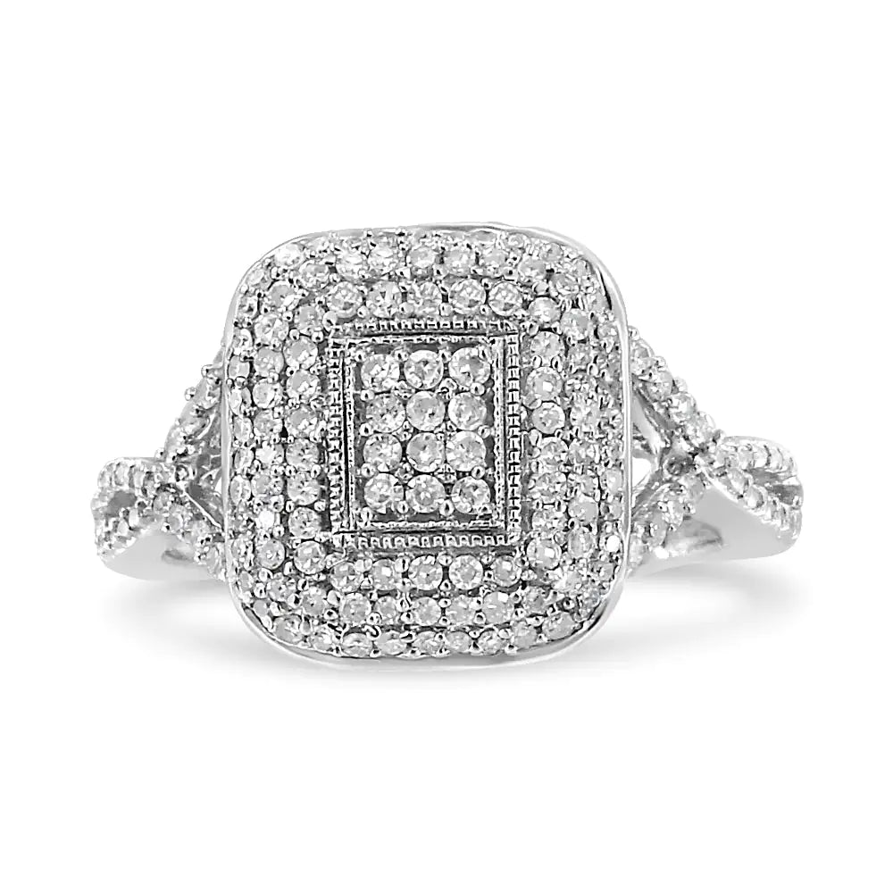 .925 Sterling Silver 1/2 Cttw Round-Cut Diamond Cluster Cushion Ring (I-J , I1-I2) WEM Support (www.WEM.support)