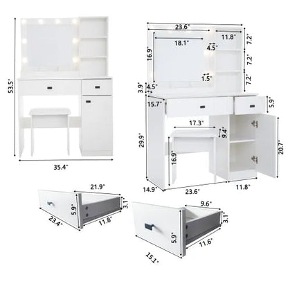 Vanity Desk With Lights, Vanity Set With Mirror, Makeup Vanity Desk With Large Drawers Three Level Storage Dreeser, VanitysVanities With 3 Lights Brightness Adjustable For Bedroom, White WEM Support (www.WEM.support)