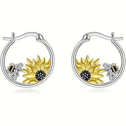 Sunflower Bee Round Ring Earrings Color Meiko WEM Support (www.WEM.support)