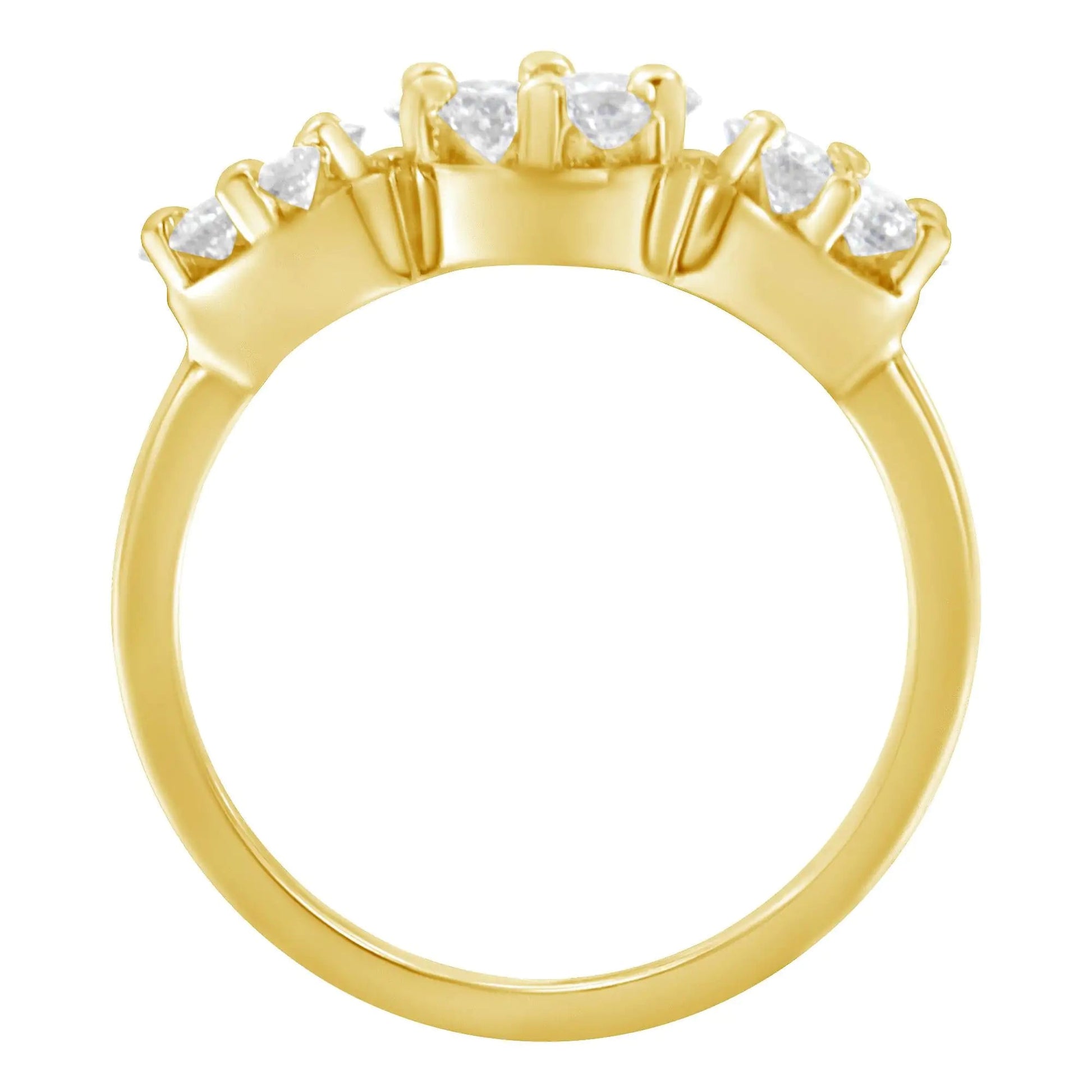 14K Yellow Gold 1-1/4 Cttw Brilliant Cut Diamond Three Round Floral Clusters Engagement or Fashion Ring (H-I Color, SI2-I1 Clarity) WEM Support (www.WEM.support)