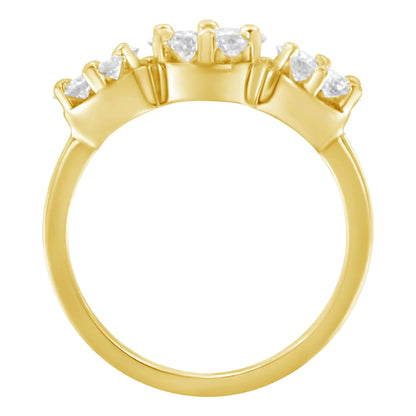 14K Yellow Gold 1-1/4 Cttw Brilliant Cut Diamond Three Round Floral Clusters Engagement or Fashion Ring (H-I Color, SI2-I1 Clarity) WEM Support (www.WEM.support)