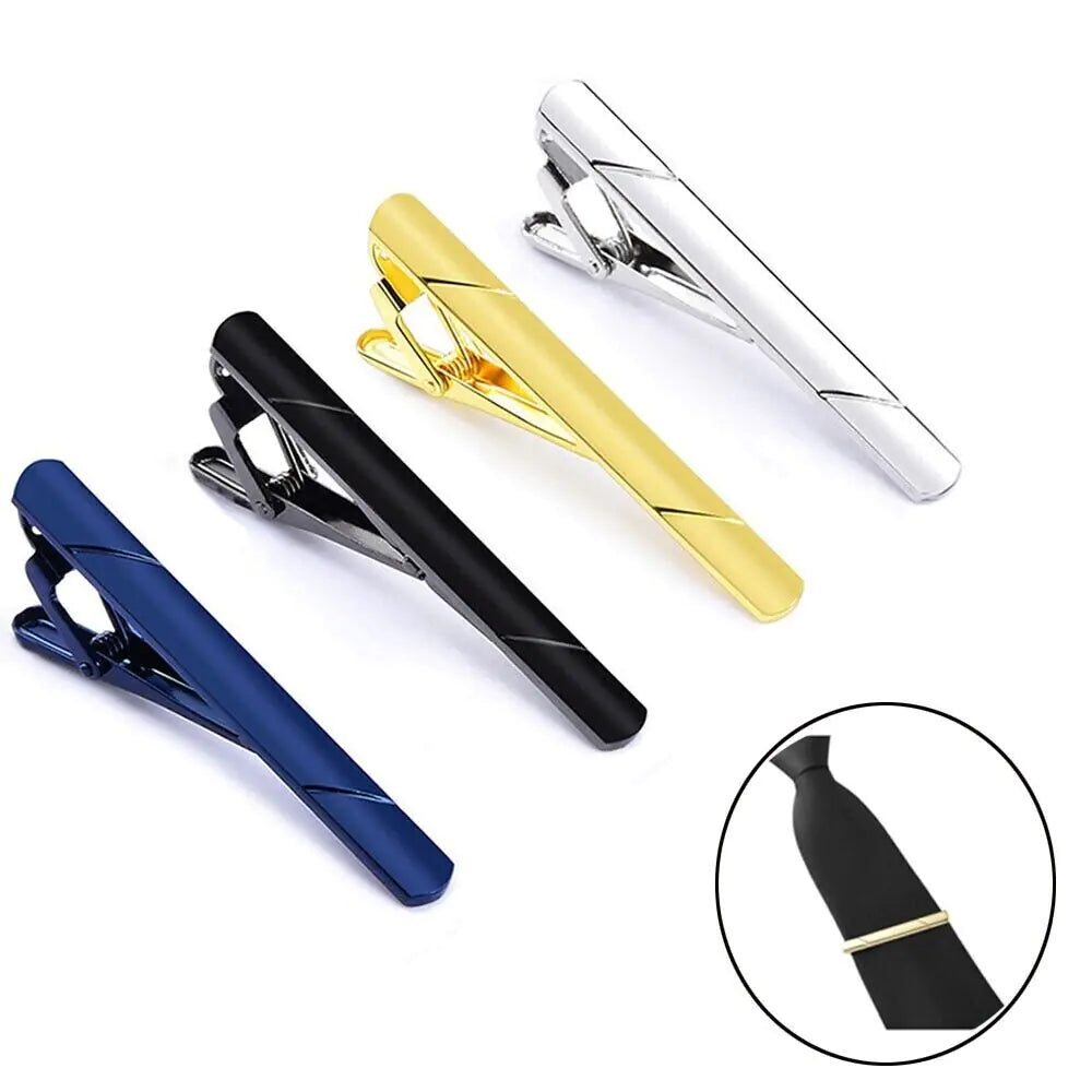 4PCS Mens Stainless Steel Tie Clip Necktie Bar Clasp Clamp Pin Gold Black Silver WEM Support (www.WEM.support)