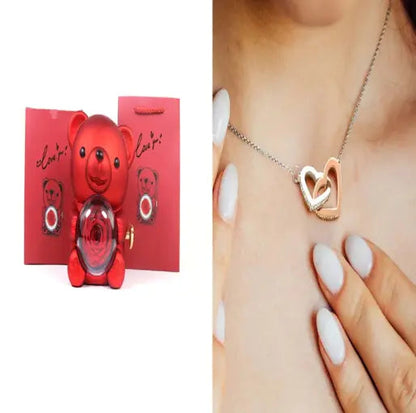 Rose Teddy Bear with Ring and Necklace WEM Support (www.WEM.support)