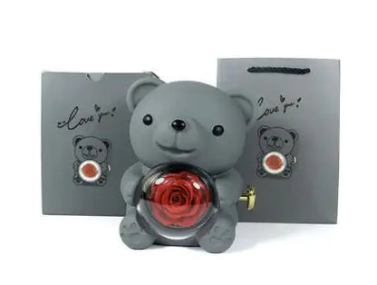 Rotating Bear Gift Box Rose Jewelry Box WEM Support (www.WEM.support)