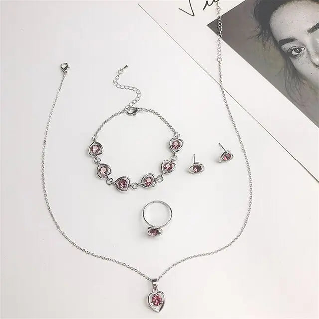 Luxury Cutout Heart Colored Zircon Stud Earring Bracelet Necklace WEM Support (www.WEM.support)