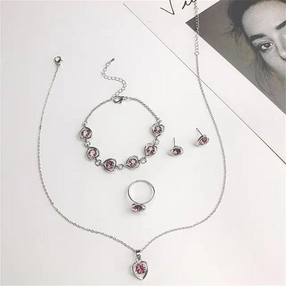 Luxury Cutout Heart Colored Zircon Stud Earring Bracelet Necklace WEM Support (www.WEM.support)