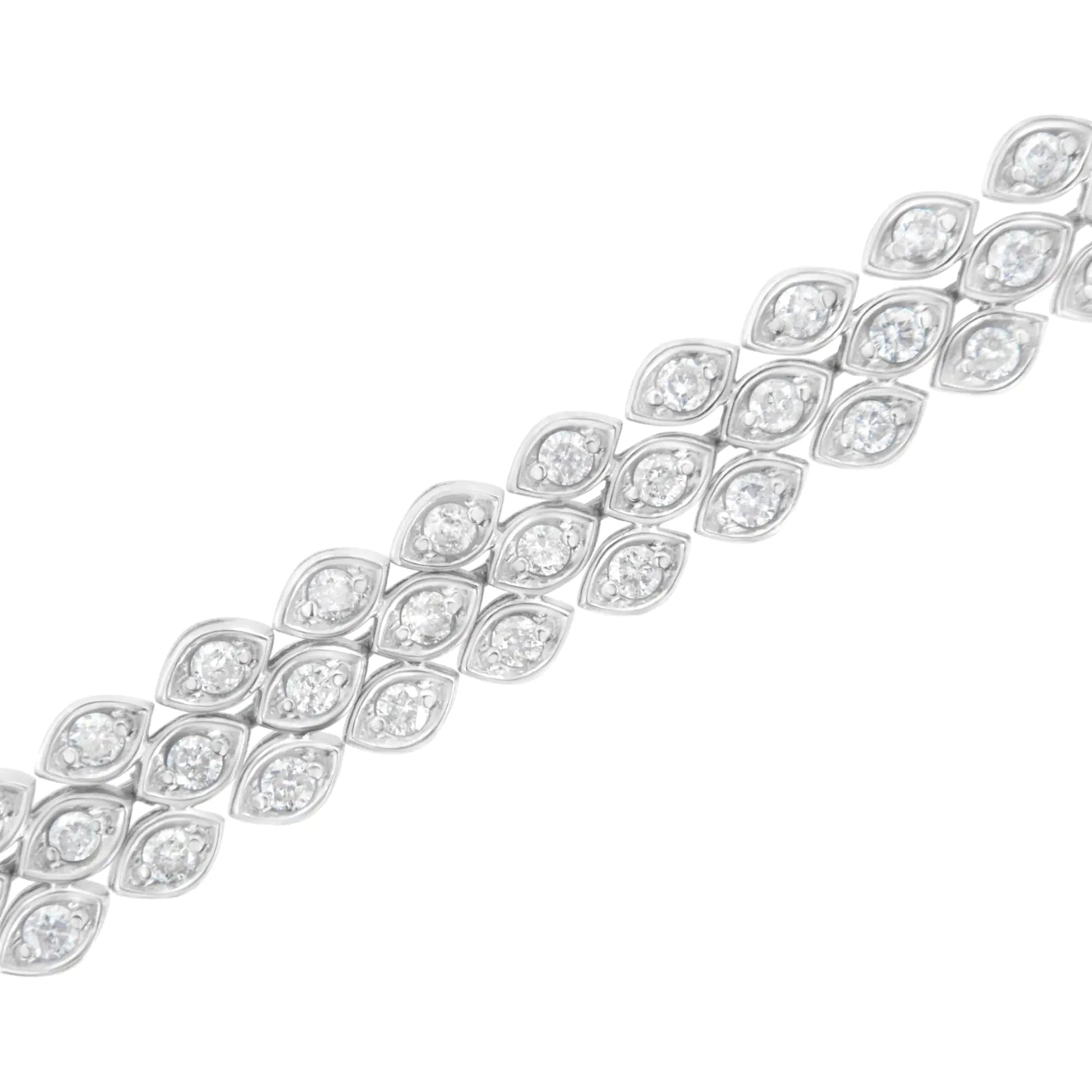 .925 Sterling Silver 3.0 Cttw Diamond Pave-Set Marquise Shaped Banded Link Bracelet (I-J Color, I2-I3 Clarity) - 7-1/4" WEM Support (www.WEM.support)