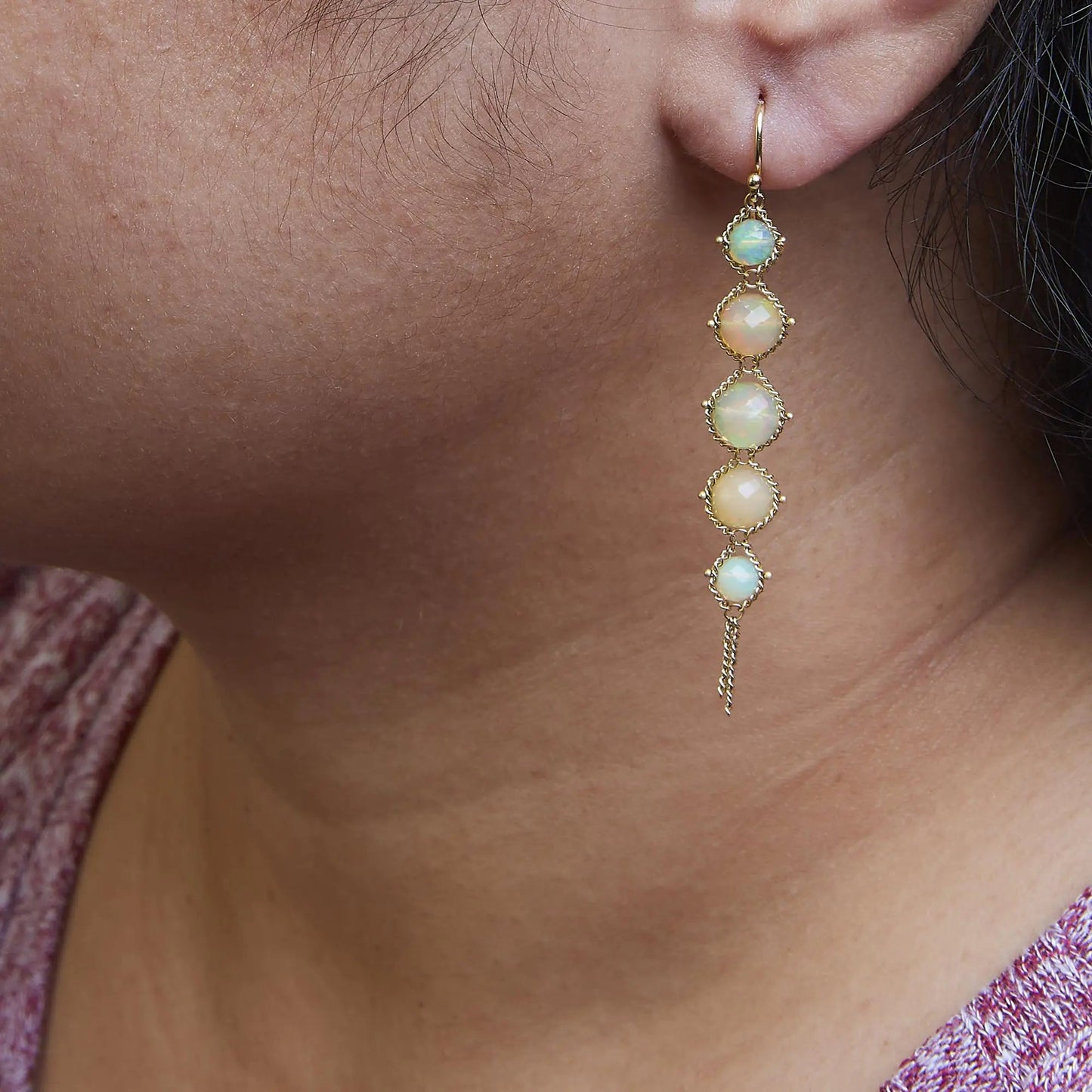 18K Yellow Gold Woven Egyptian Opal 2 1/2 Inch Drop and Dangle Earrings WEM Support (www.WEM.support)